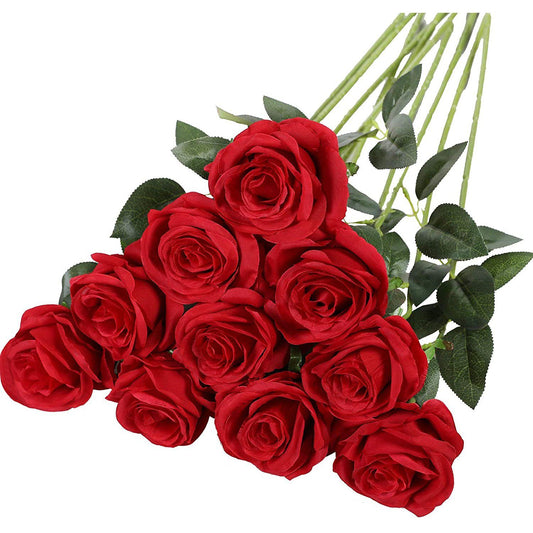 10-Pack: Nubry Artificial Silk Rose Flower Bouquet Red __stock:100 Furniture and Décor refund_fee:800