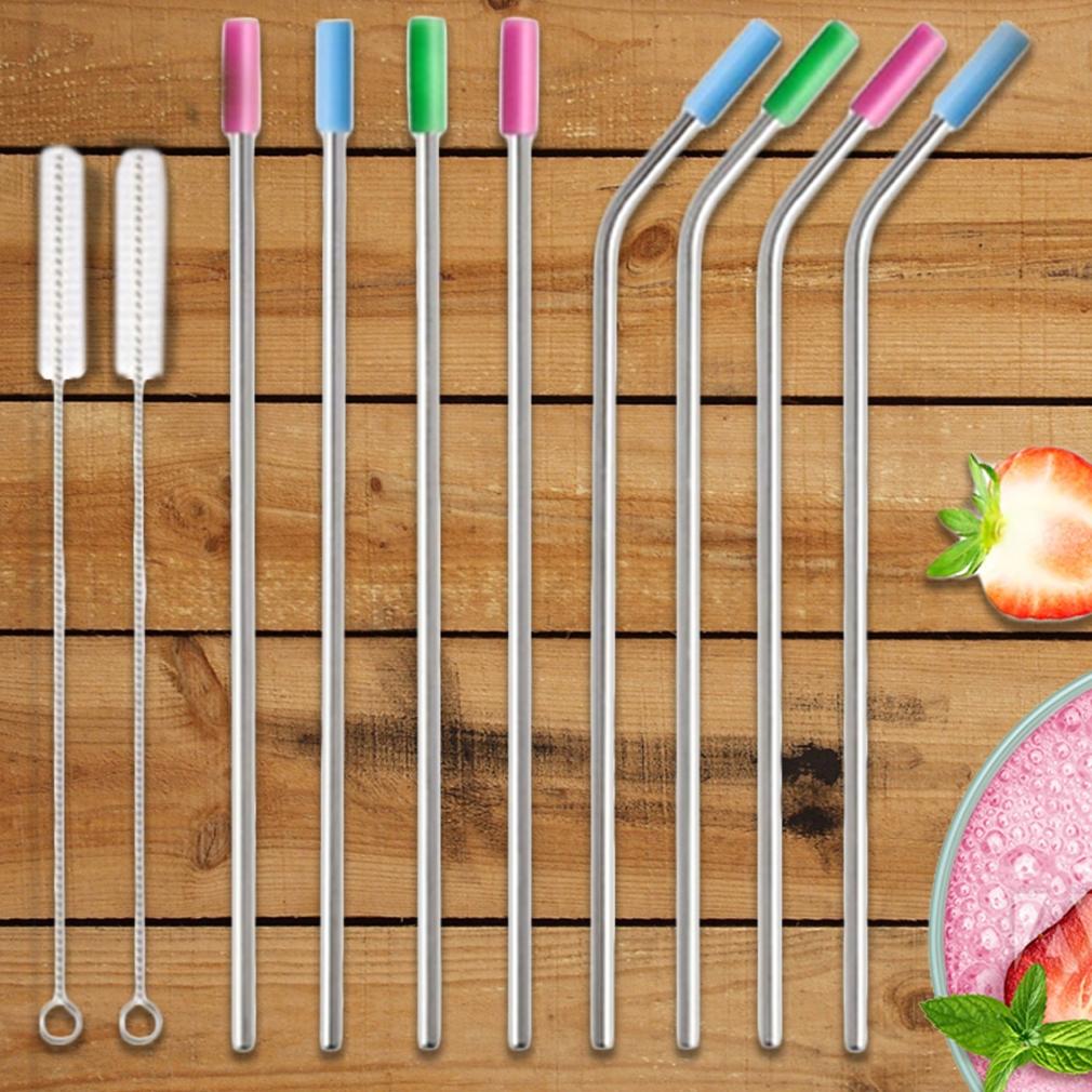 10-Pack: Stainless Steel Extra Wide Drinking Straws with Colored Silicone Tops __stock:50 Kitchen & Dining Low stock refund_fee:800