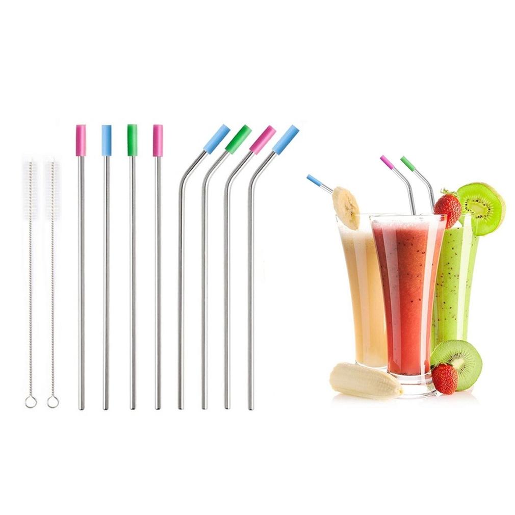 10-Pack: Stainless Steel Extra Wide Drinking Straws with Colored Silicone Tops __stock:50 Kitchen & Dining Low stock refund_fee:800