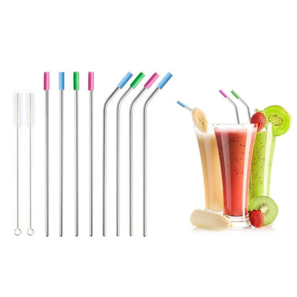 10-Pack: Stainless Steel Extra Wide Drinking Straws with Colored Silicone Tops __stock:50 Kitchen & Dining Low stock refund_fee:800
