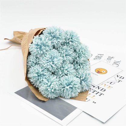 10-Piece: Artificial Flowers Chrysanthemum Ball Flowers Bouquet Light Blue __stock:100 Furniture and Décor refund_fee:800