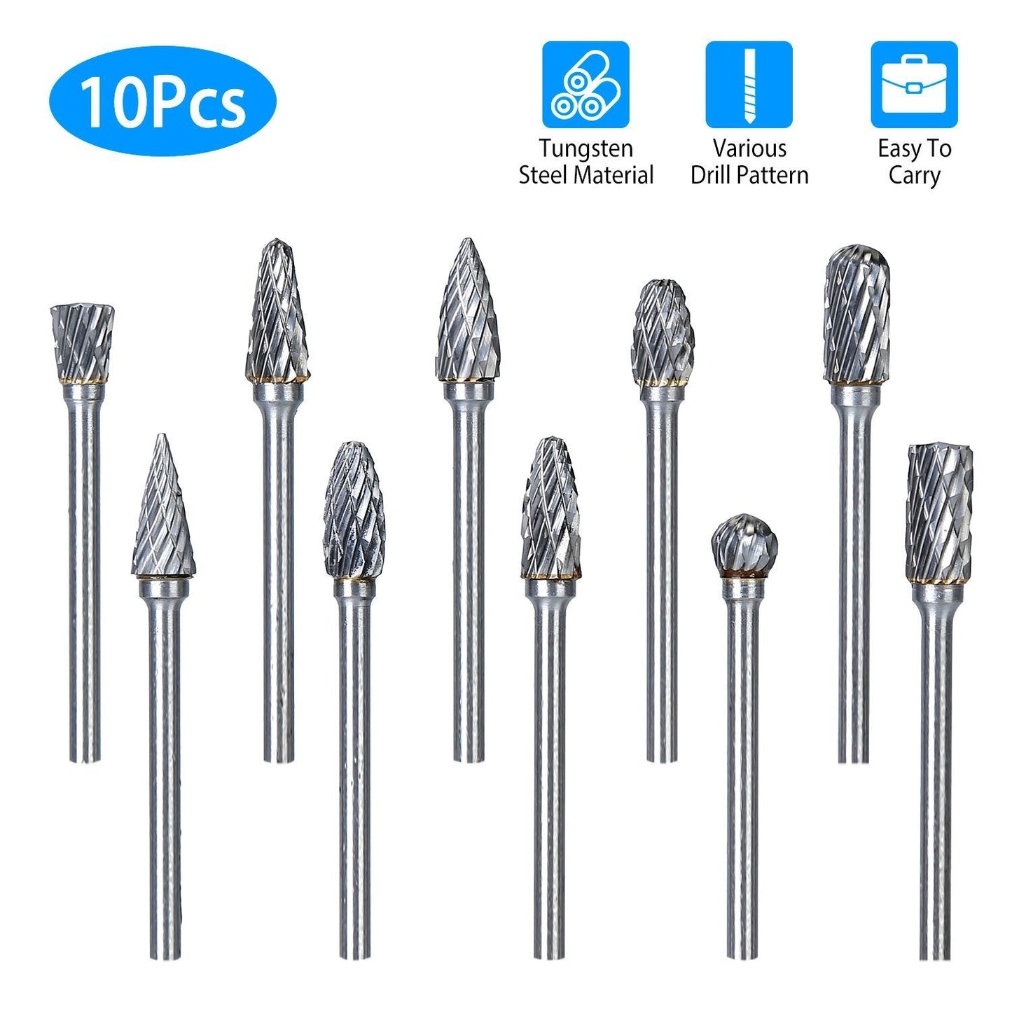 10-Piece: Double Cut Carbide Rotary Die Grinder Bit Set Home Improvement Low stock refund_fee:1200