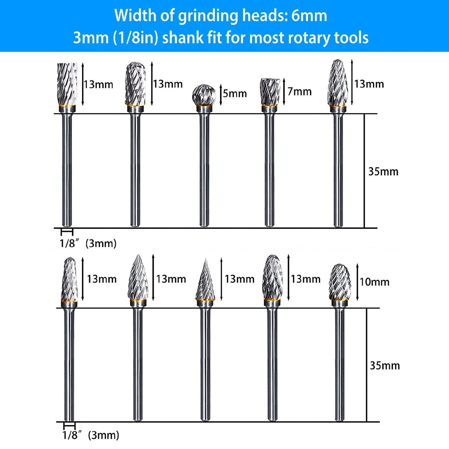 10-Piece: Double Cut Carbide Rotary Die Grinder Bit Set Home Improvement Low stock refund_fee:1200