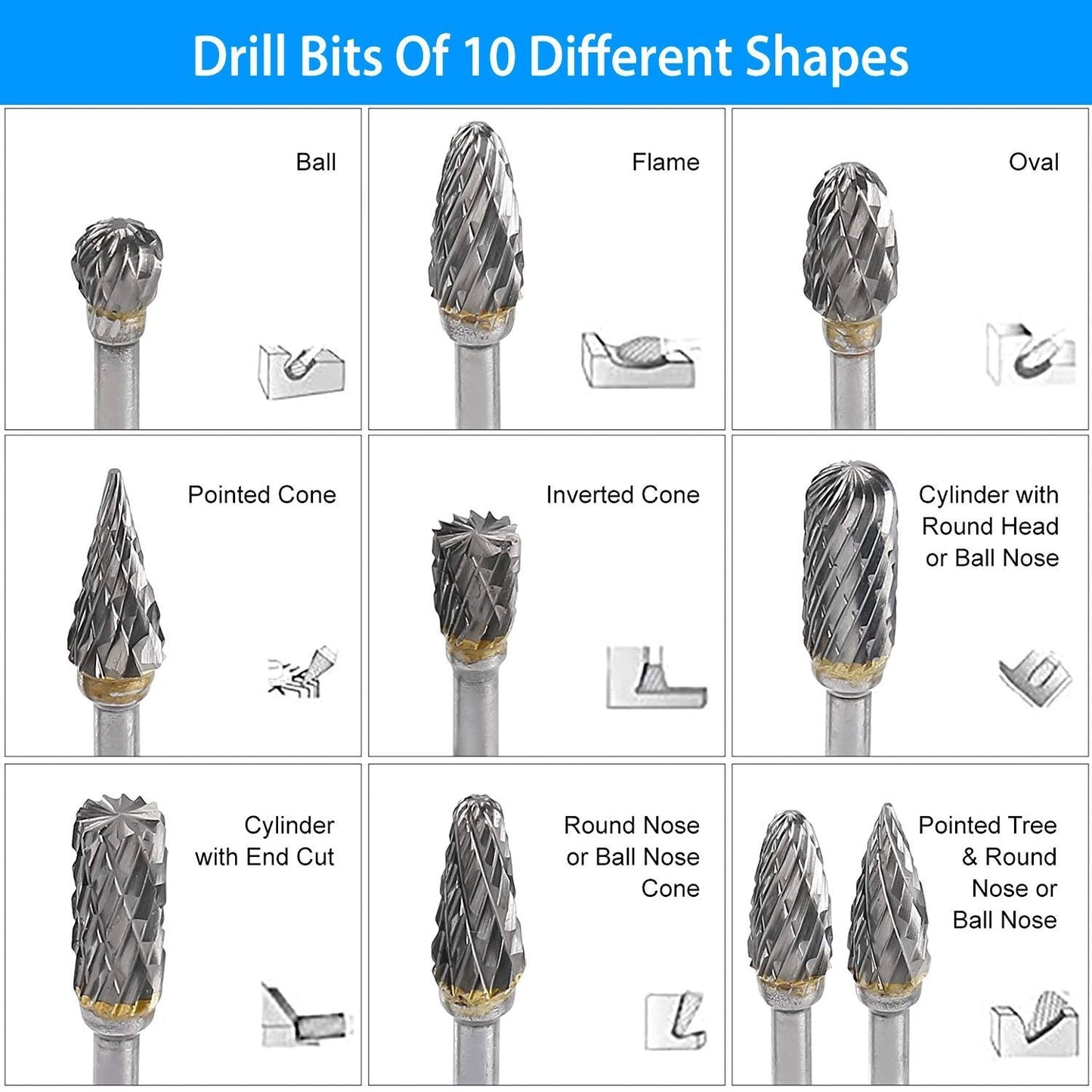 10-Piece: Double Cut Carbide Rotary Die Grinder Bit Set Home Improvement Low stock refund_fee:1200