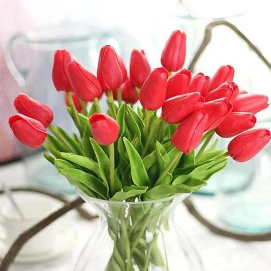 10-Pieces: PU Modern Style Bouquet Tabletop Flower Bouquet Red __stock:100 Furniture and Décor refund_fee:800 show-color-swatches