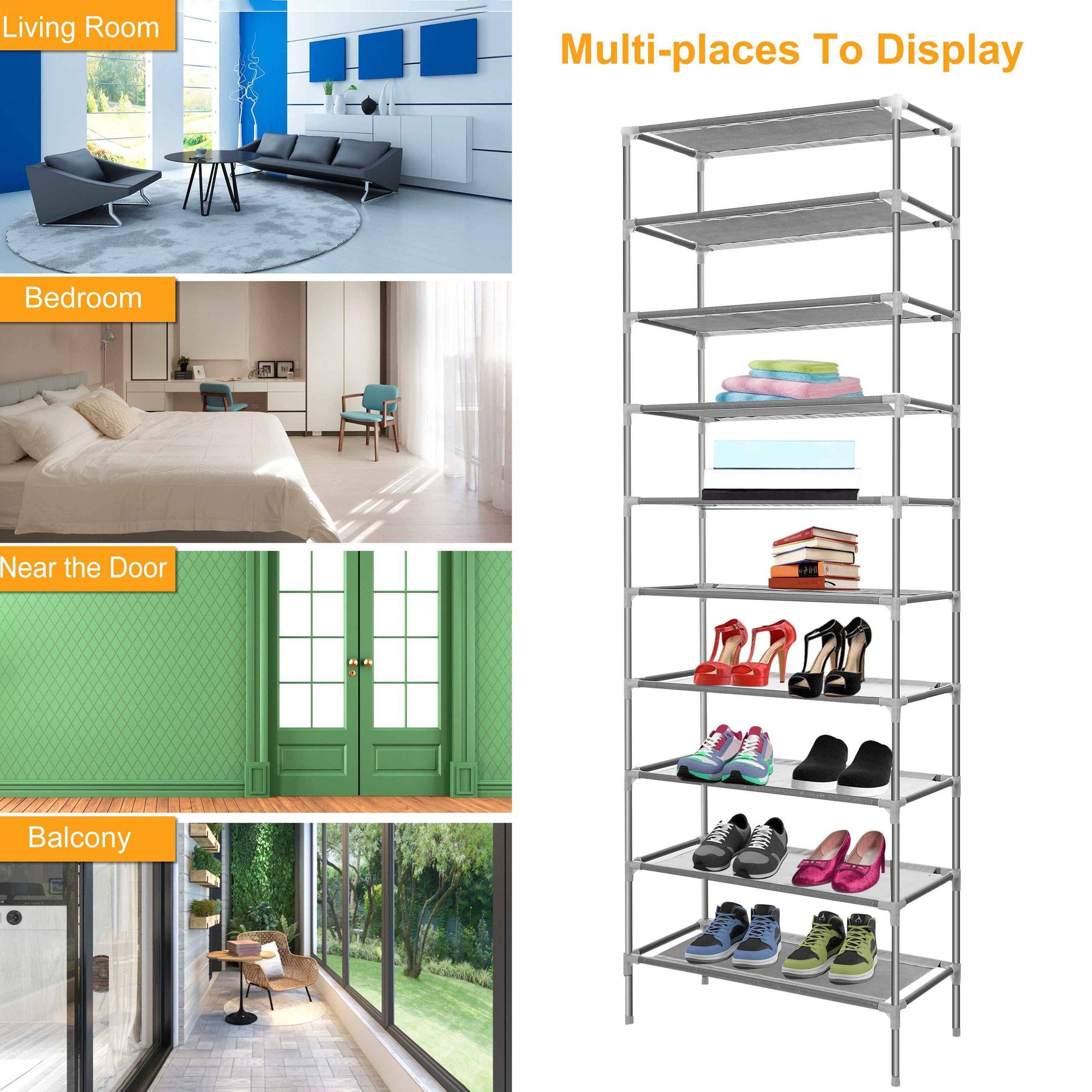 10-Tier Shoe Rack Shelves 27 Pairs Shoes Organizer __stock:50 Closet & Storage refund_fee:1200