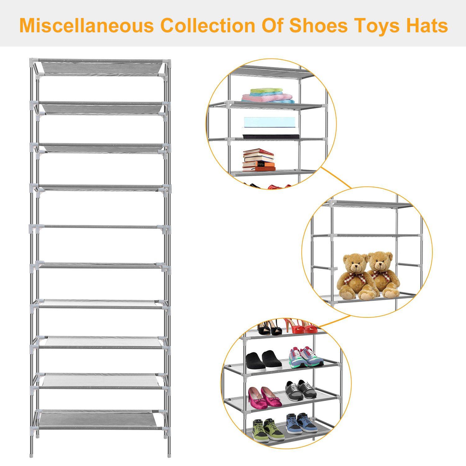 10-Tier Shoe Rack Shelves 27 Pairs Shoes Organizer __stock:50 Closet & Storage refund_fee:1200