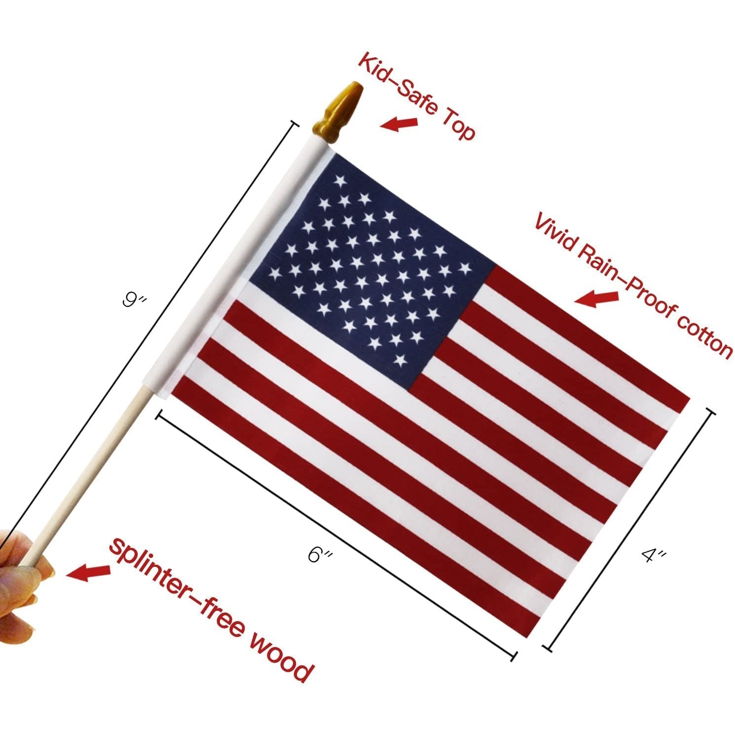 100-Pack: USA 4x6 in Wooden Stick Flag __stock:200 Holiday Decor & Apparel refund_fee:1200