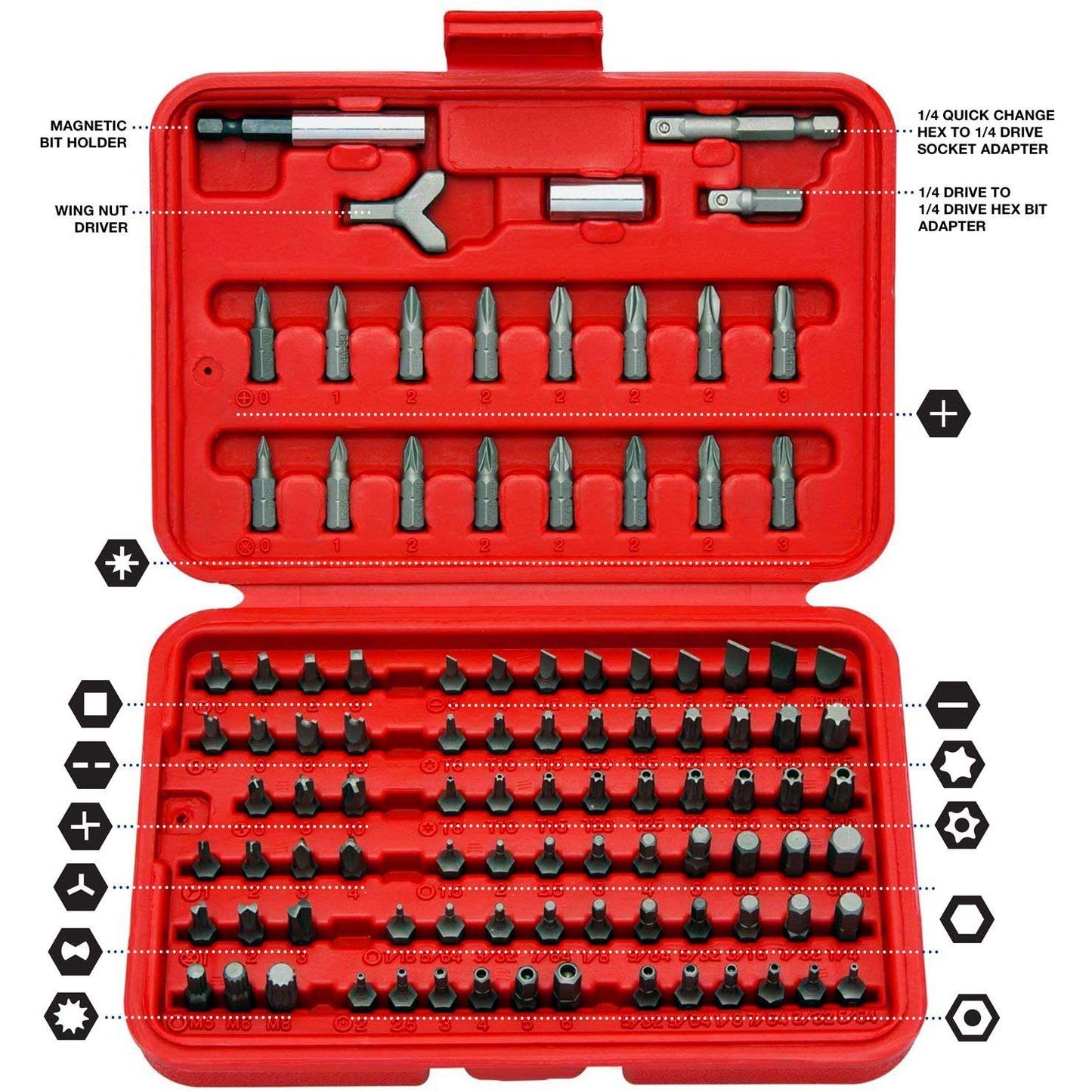 100-Piece: Neiko 10048A Premium Security Bit Set __stock:200 Home Improvement refund_fee:1200