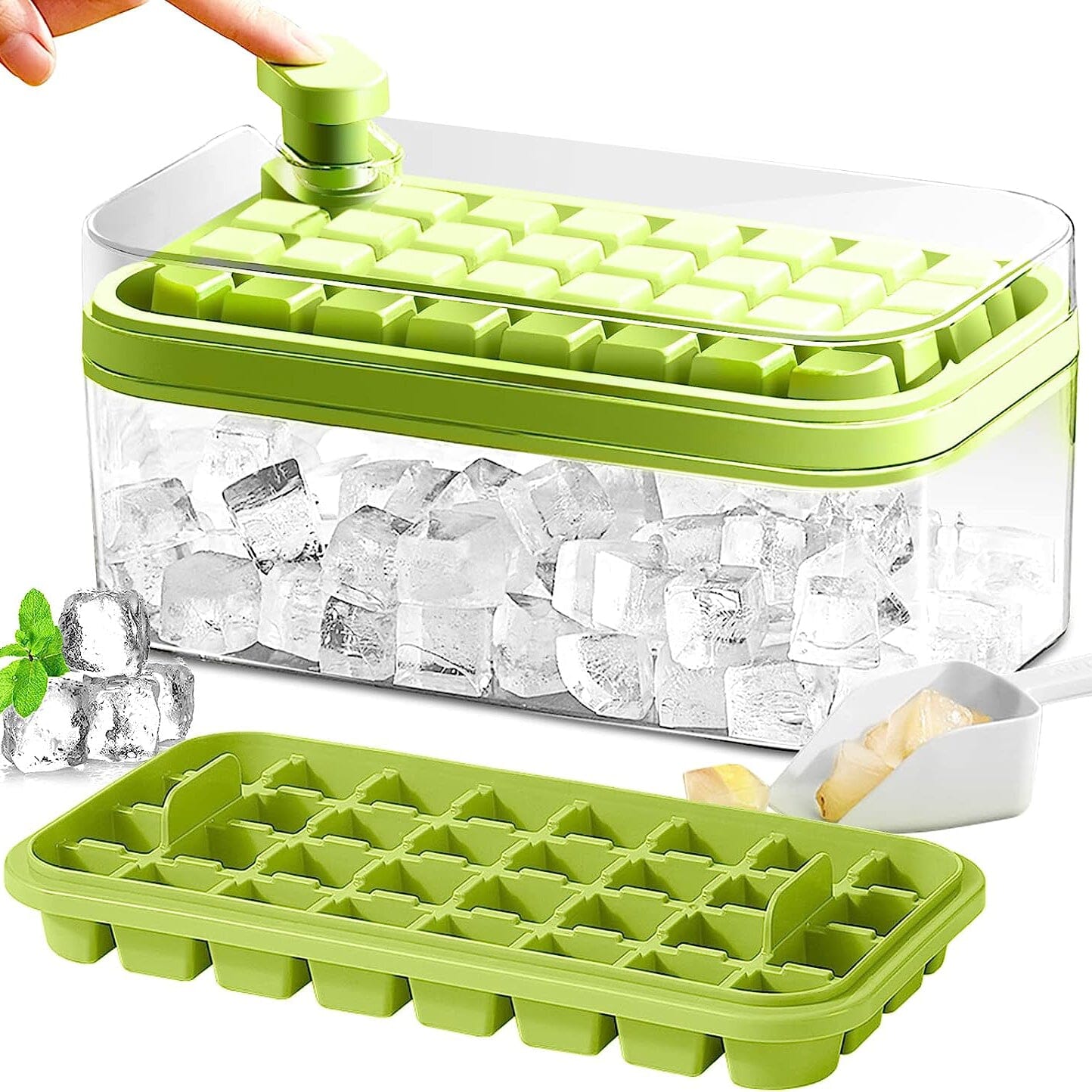 101oz. Ice Cube Tray Set - 64 Pcs Silicone Ice Cube Tray With Lid & Bin Green __stock:200 Kitchen & Dining refund_fee:800