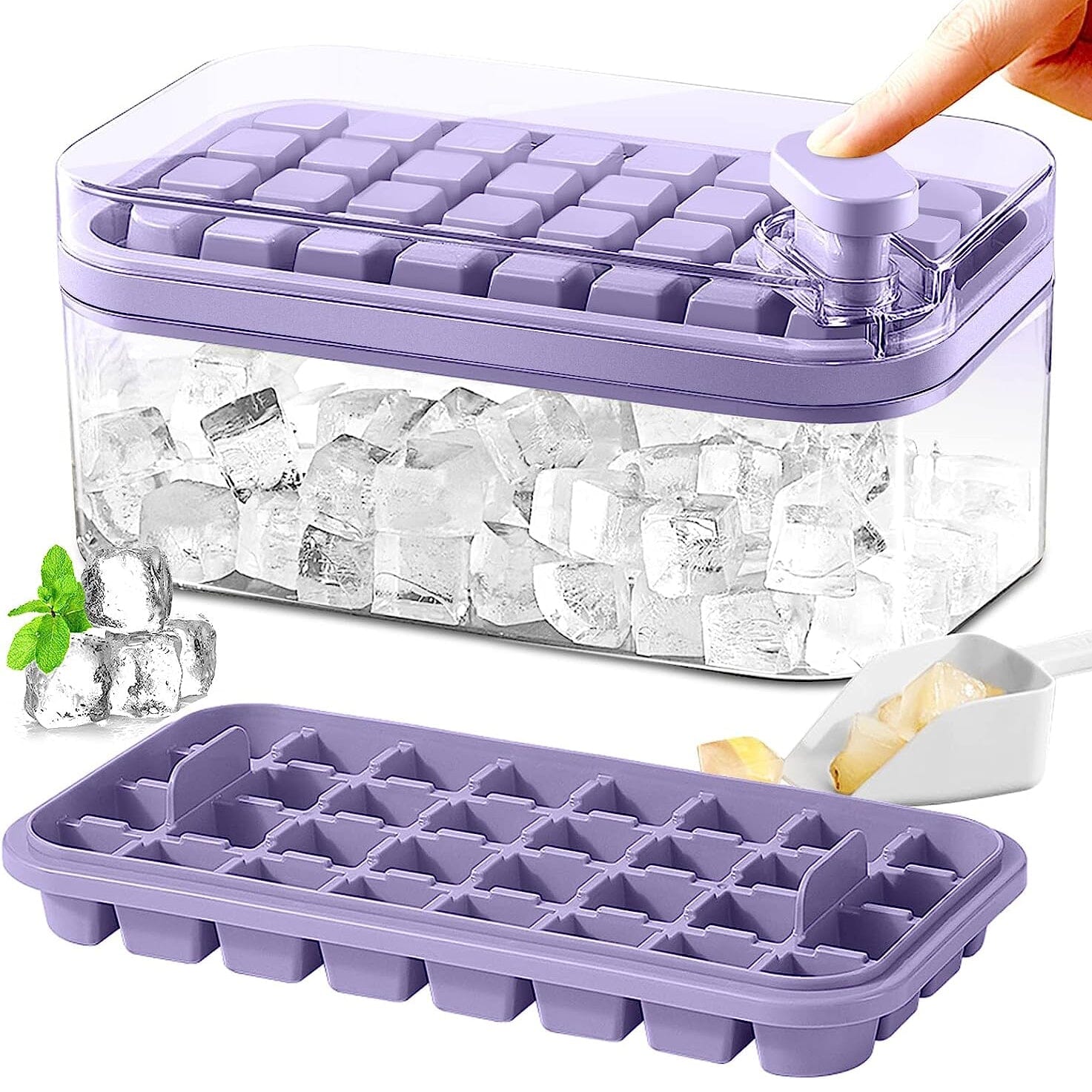 101oz. Ice Cube Tray Set - 64 Pcs Silicone Ice Cube Tray With Lid & Bin Purple __stock:200 Kitchen & Dining refund_fee:800