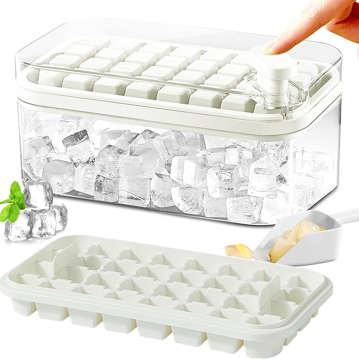 101oz. Ice Cube Tray Set - 64 Pcs Silicone Ice Cube Tray With Lid & Bin White __stock:200 Kitchen & Dining refund_fee:800