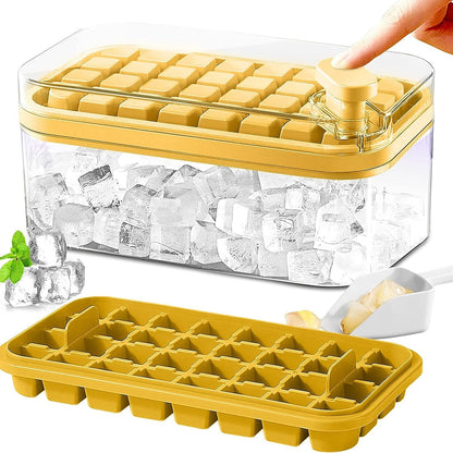 101oz. Ice Cube Tray Set - 64 Pcs Silicone Ice Cube Tray With Lid & Bin Yellow __stock:200 Kitchen & Dining refund_fee:800