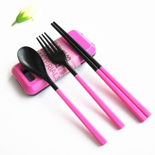 Portable Cutlery Set (Chopsticks Fork Spoon) hot pink kitchen Kitchen & Dining