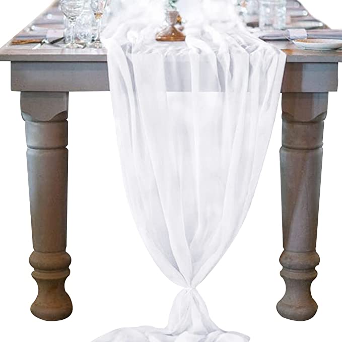 10Ft. Chiffon Table Runner White __stock:200 Furniture and Décor refund_fee:800