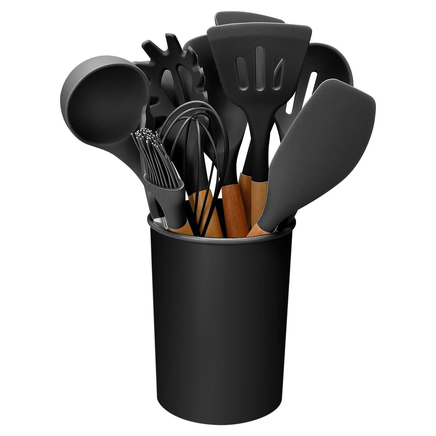 11-Piece: Silicone Cooking Utensil Set Black __stock:50 Kitchen & Dining refund_fee:1800