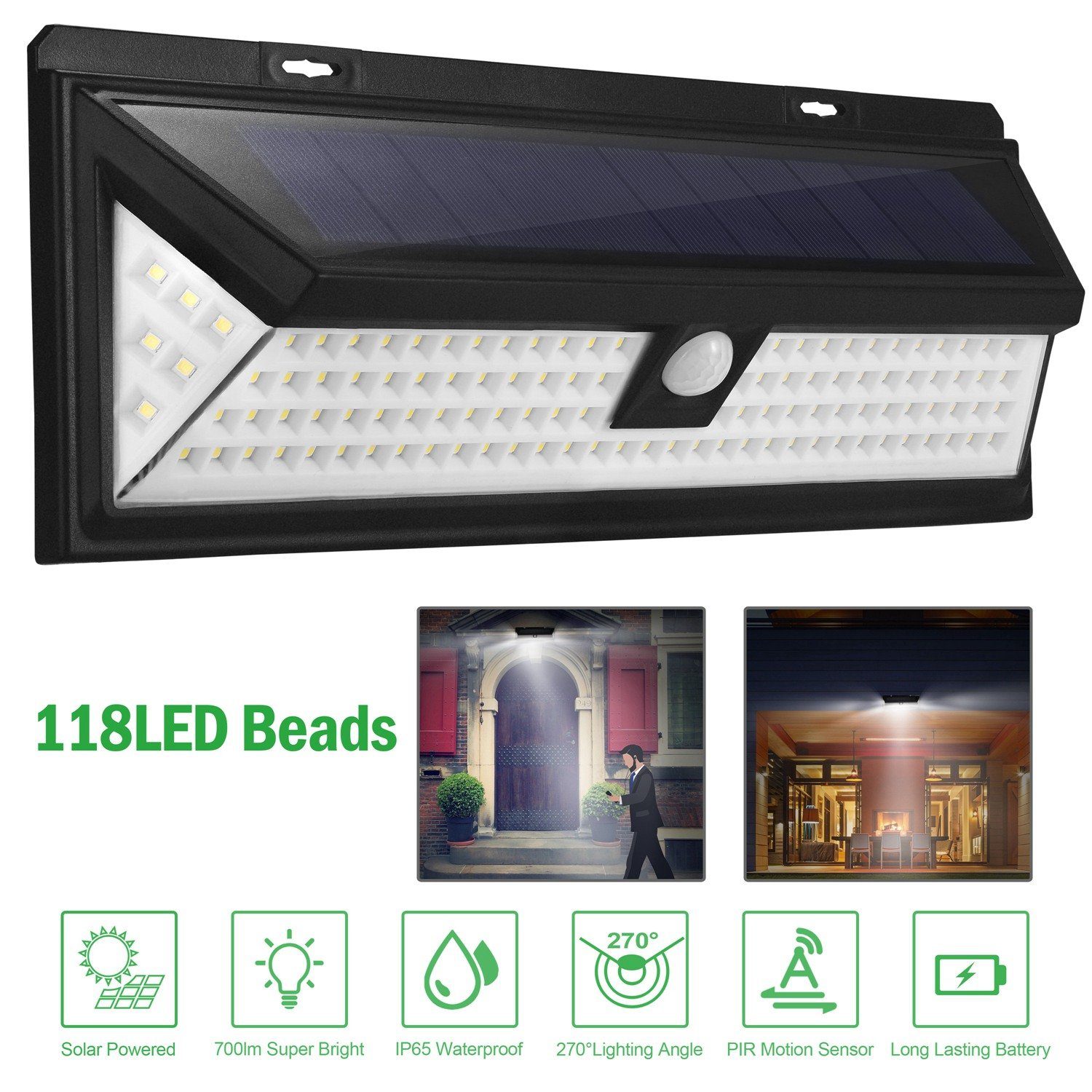 118 LEDs Solar Wall Light Outdoor Motion Sensor Lamp Outdoor Lighting refund_fee:1800 Warranty