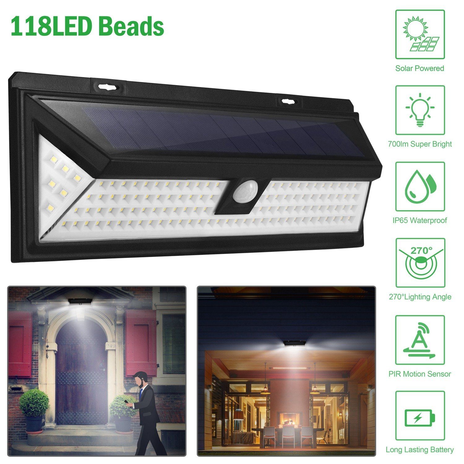 118 LEDs Solar Wall Light Outdoor Motion Sensor Lamp Outdoor Lighting refund_fee:1800 Warranty