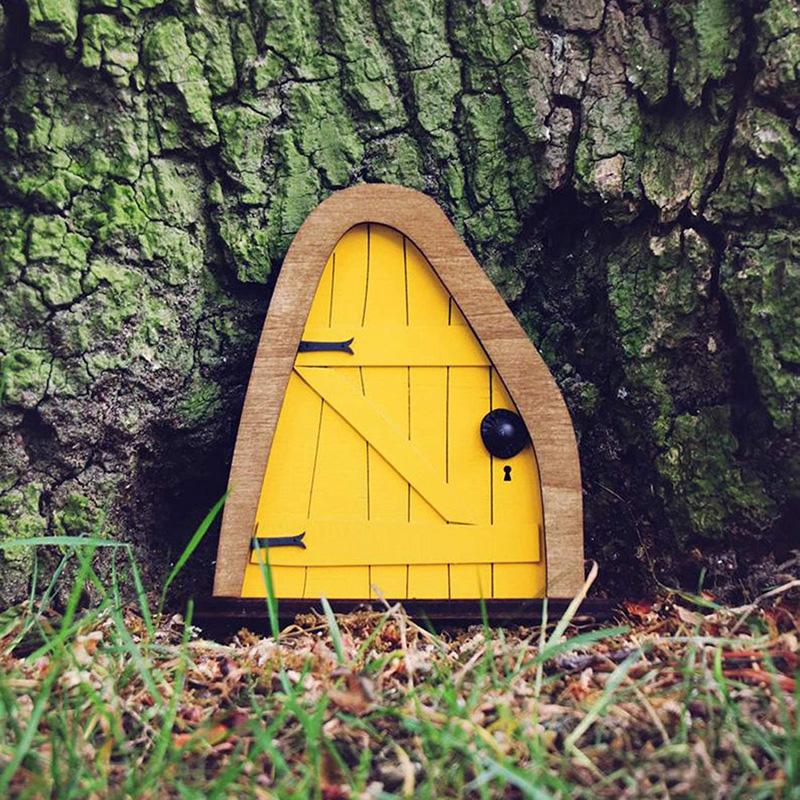 Fairy Tale Scene - Mini Elf Door yellow decoration Garden & Patio