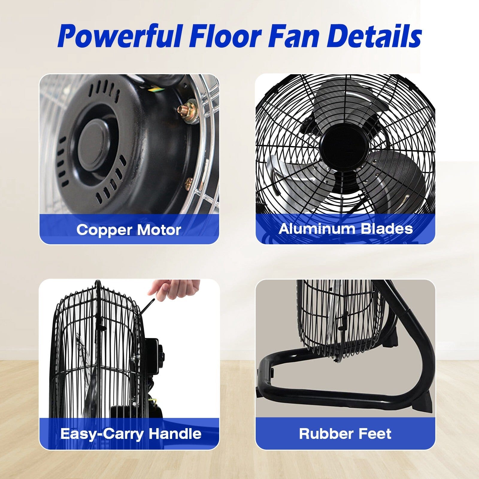 12" Floor Fan Copper Motor High-Velocity with 3 Adjustable Speeds __stock:50 Household Appliances refund_fee:1800 Warranty