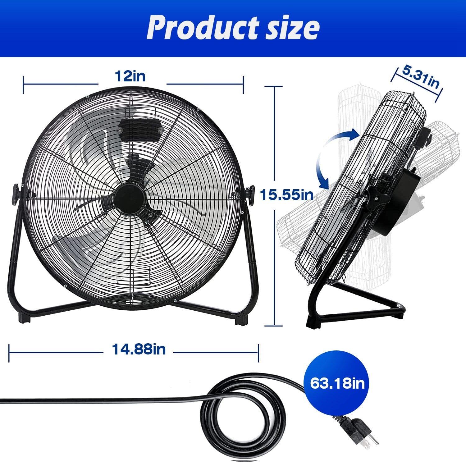 12" Floor Fan Copper Motor High-Velocity with 3 Adjustable Speeds __stock:50 Household Appliances refund_fee:1800 Warranty