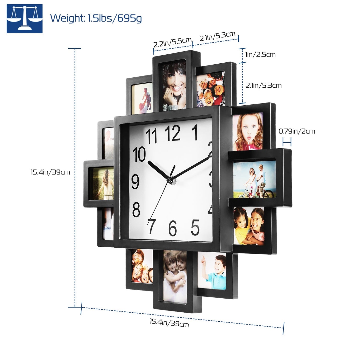 12-Picture Display Wall Clock __stock:100 Household Appliances refund_fee:1200 Warranty