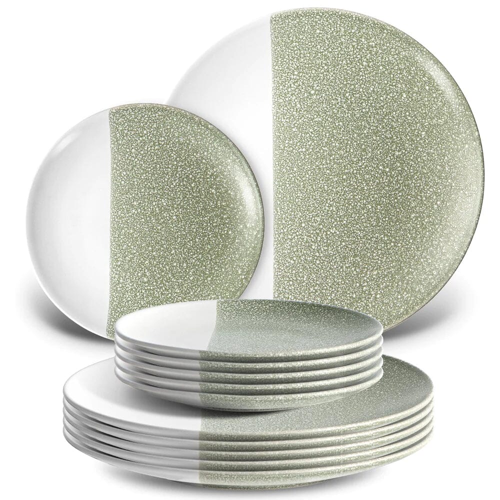 12-Piece: HITECLIFE Dinner Plates Set Olive Green __stock:150 Kitchen & Dining refund_fee:1800