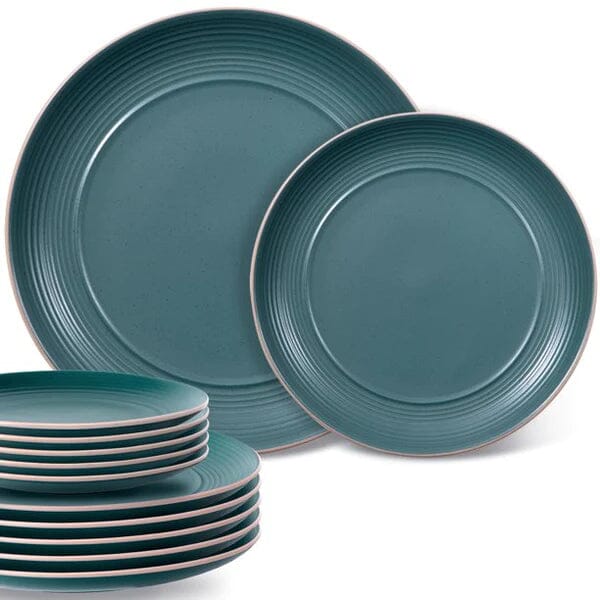 12-Piece: HITECLIFE Microwave and Dishwasher Safe Dinner Plates Set Green __stock:600 Kitchen & Dining refund_fee:1200