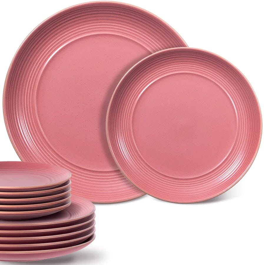 12-Piece: HITECLIFE Microwave and Dishwasher Safe Dinner Plates Set Pink __stock:600 Kitchen & Dining refund_fee:1200