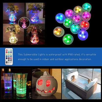 12-Piece: LED RGB Diving Light Remote Control Decorative Light __stock:200 Indoor Lighting refund_fee:1200 Warranty