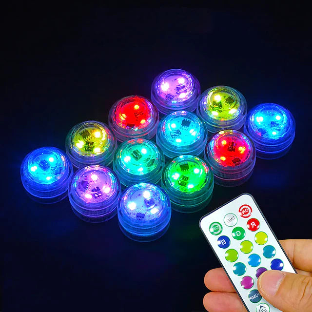 12-Piece: LED RGB Diving Light Remote Control Decorative Light __stock:200 Indoor Lighting refund_fee:1200 Warranty