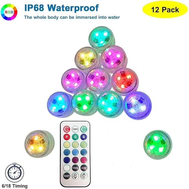 12-Piece: LED RGB Diving Light Remote Control Decorative Light __stock:200 Indoor Lighting refund_fee:1200 Warranty