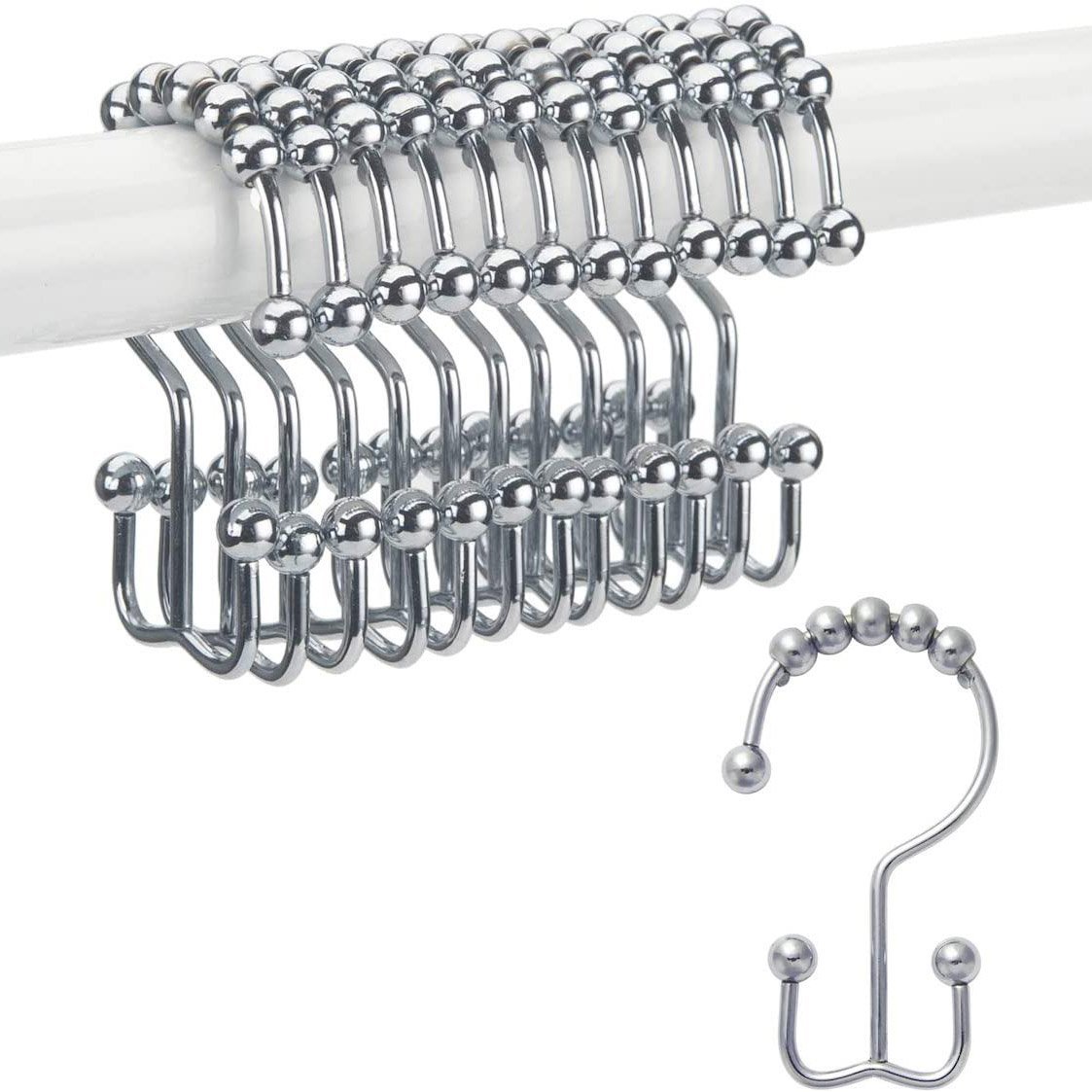 12-Piece Set: Titanker Shower Curtain Hooks Rings Chrome __stock:500 Bath refund_fee:800