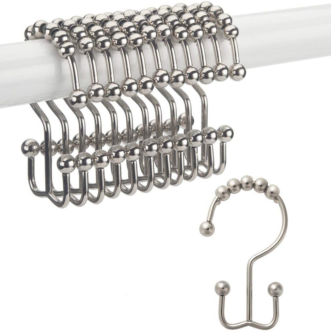 12-Piece Set: Titanker Shower Curtain Hooks Rings Nickel __stock:500 Bath refund_fee:800