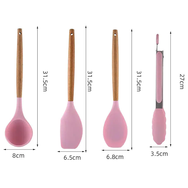 12-Piece: Wood Handle Silicone Kitchenware __stock:200 Kitchen & Dining refund_fee:1800