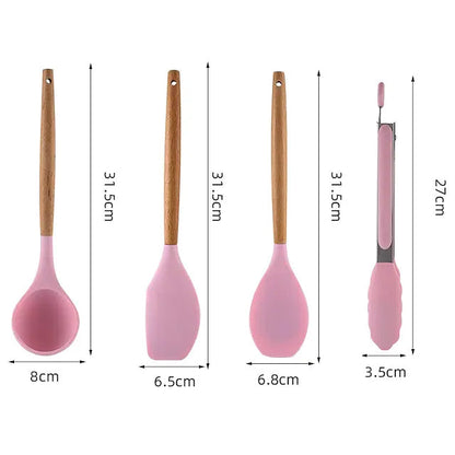 12-Piece: Wood Handle Silicone Kitchenware __stock:200 Kitchen & Dining refund_fee:1800