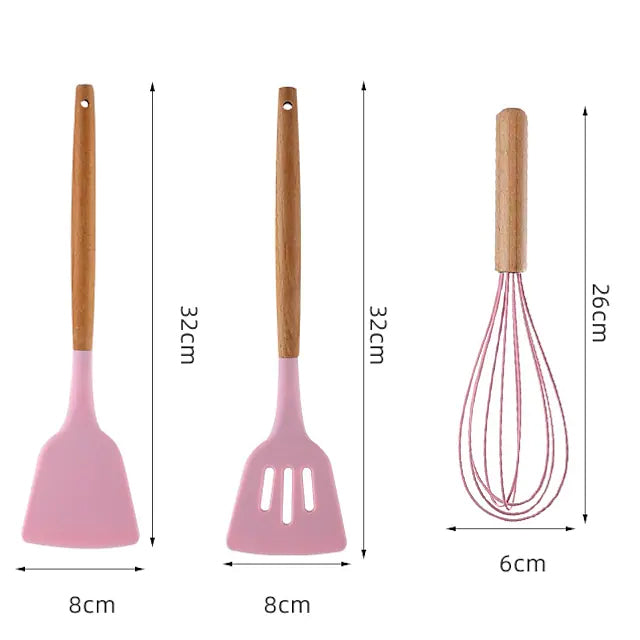 12-Piece: Wood Handle Silicone Kitchenware __stock:200 Kitchen & Dining refund_fee:1800