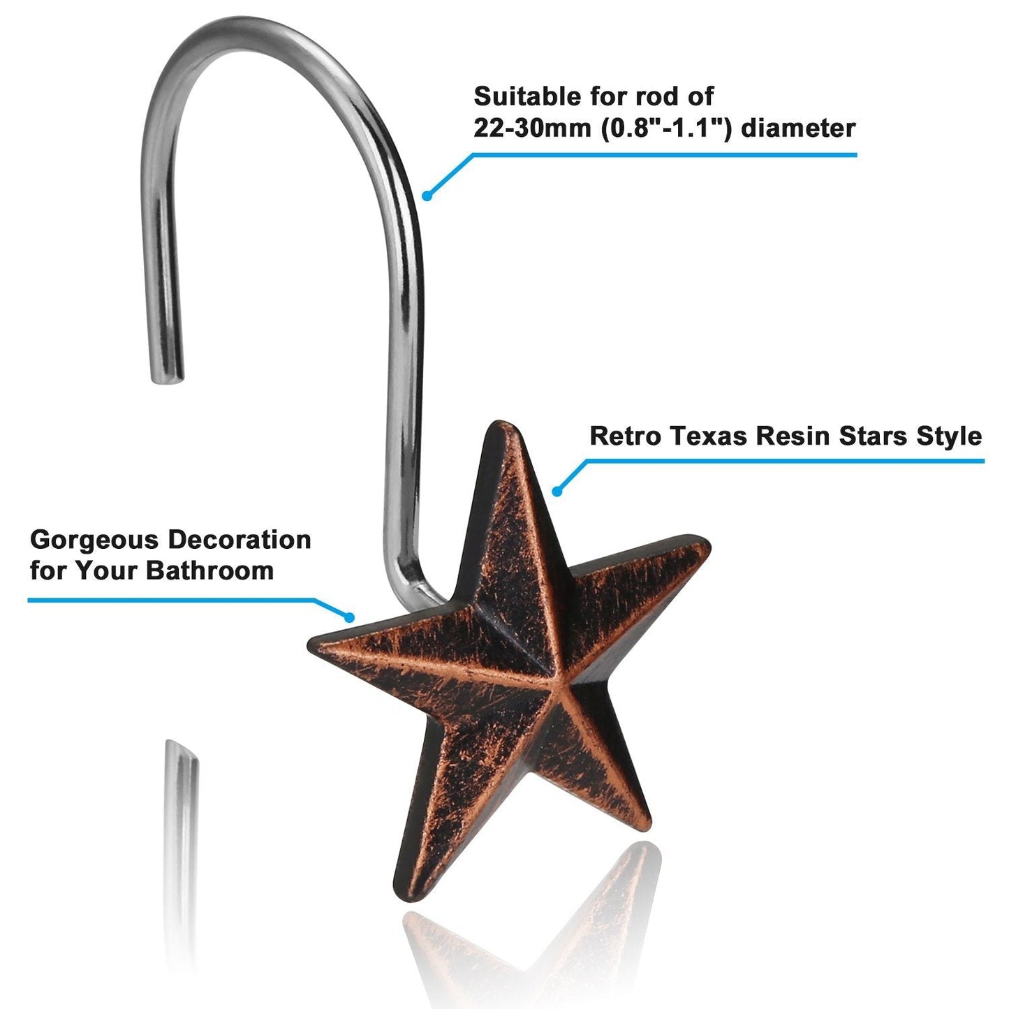 12-Pieces: Anti-Rust Star Decorative Shower Curtain Hooks Bath Low stock refund_fee:800