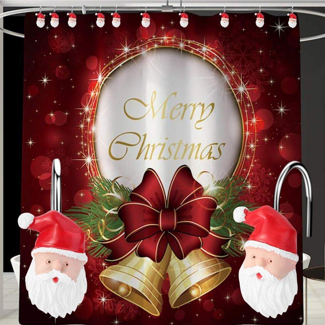 12-Pieces: Christmas Shower Curtain Anti-Rust Hooks __stock:50 Holiday Holiday Decor & Apparel refund_fee:800