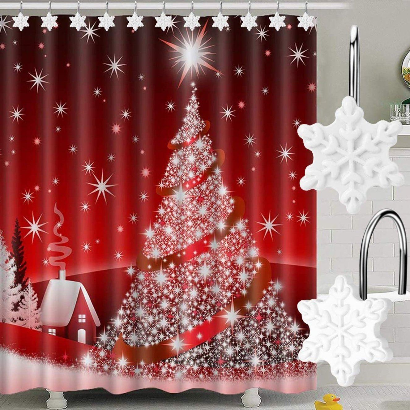 12-Pieces: Christmas Shower Curtain Anti-Rust Hooks __stock:50 Holiday Holiday Decor & Apparel refund_fee:800