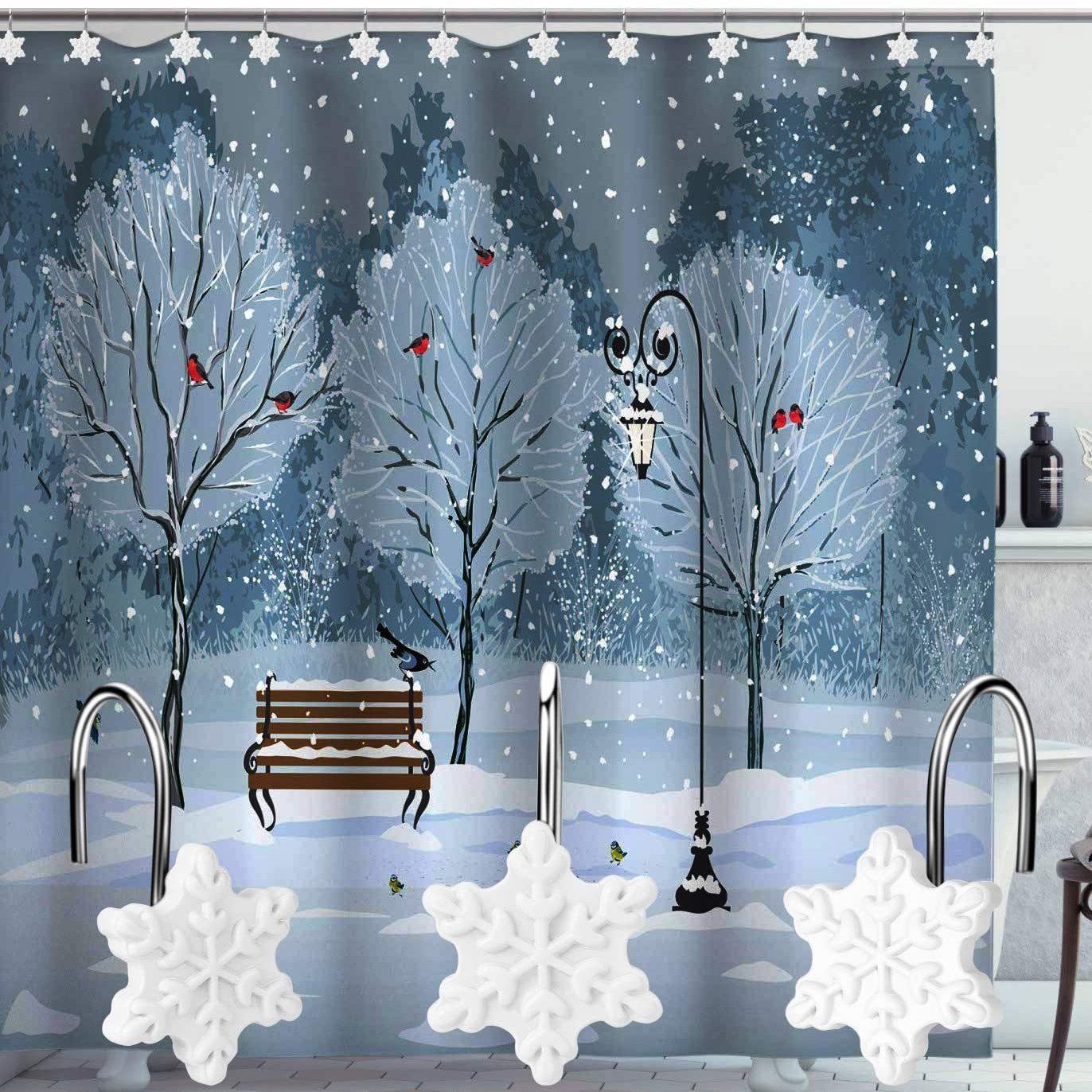 12-Pieces: Christmas Shower Curtain Anti-Rust Hooks __stock:50 Holiday Holiday Decor & Apparel refund_fee:800