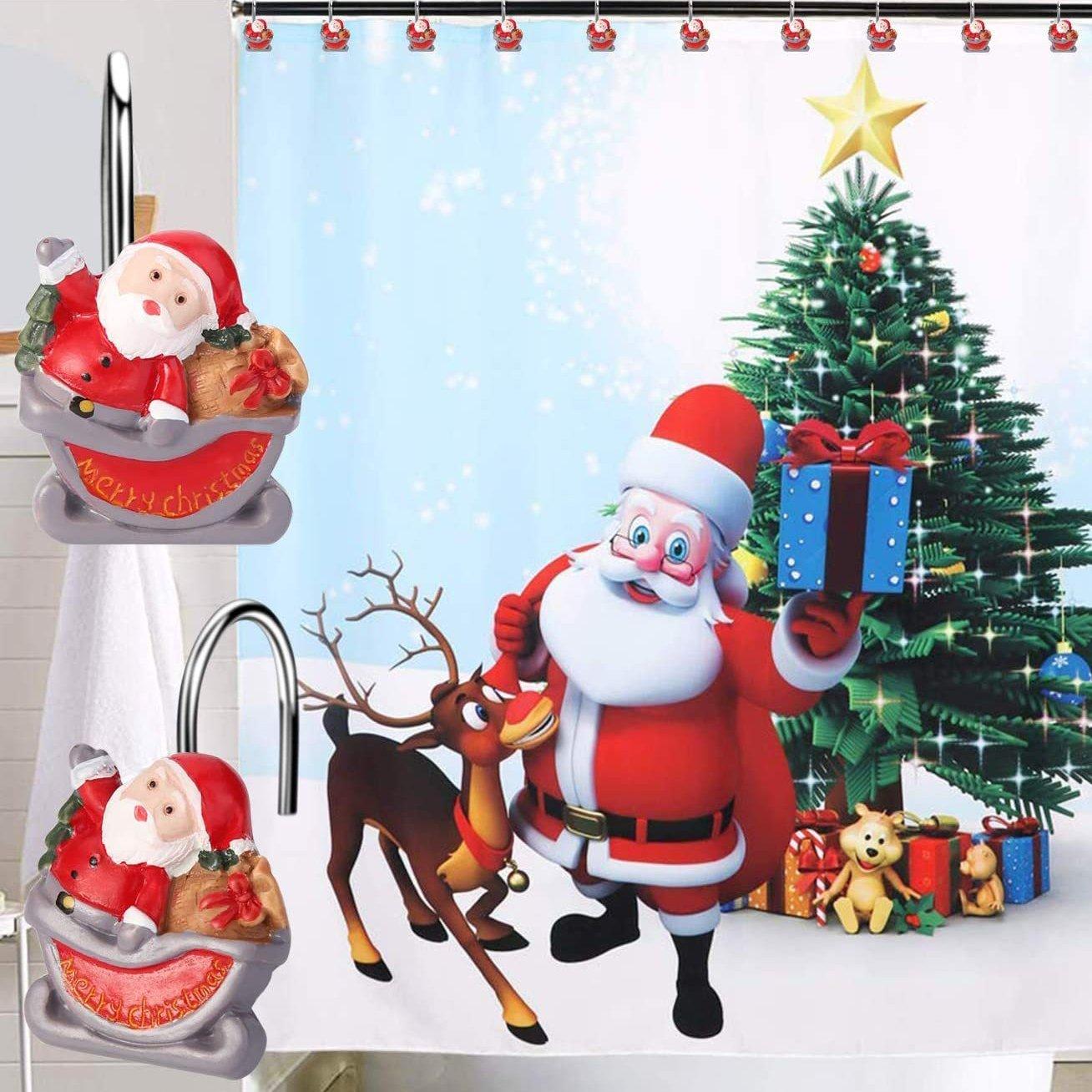 12-Pieces: Christmas Shower Curtain Anti-Rust Hooks __stock:50 Holiday Holiday Decor & Apparel refund_fee:800