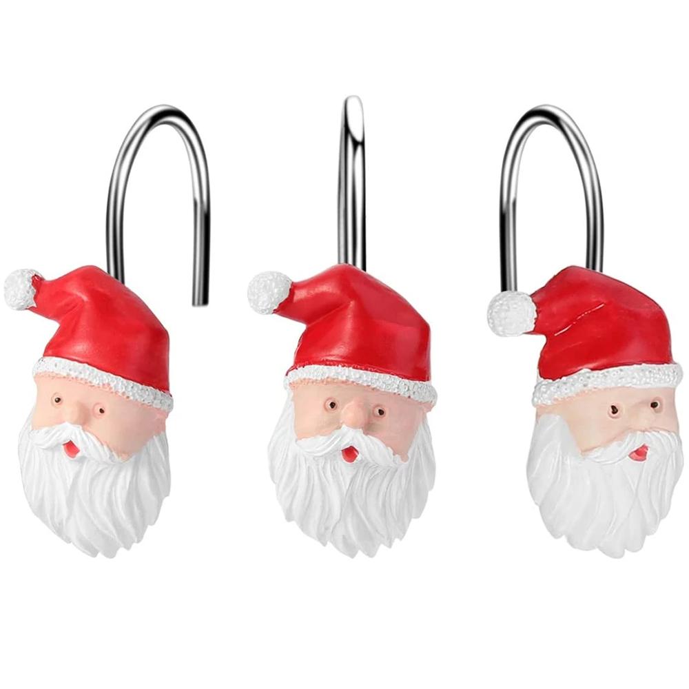 12-Pieces: Christmas Shower Curtain Anti-Rust Hooks Santa 2 __stock:50 Holiday Holiday Decor & Apparel refund_fee:800