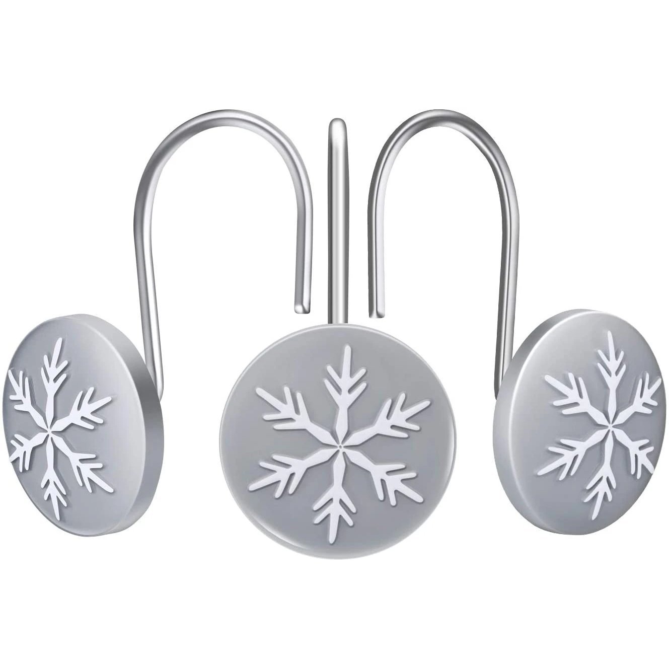 12-Pieces: Christmas Snowflake Anti-Rust Round Shower Curtain Hooks __stock:50 Holiday Decor & Apparel refund_fee:800