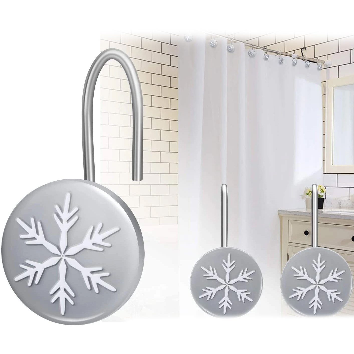 12-Pieces: Christmas Snowflake Anti-Rust Round Shower Curtain Hooks __stock:50 Holiday Decor & Apparel refund_fee:800