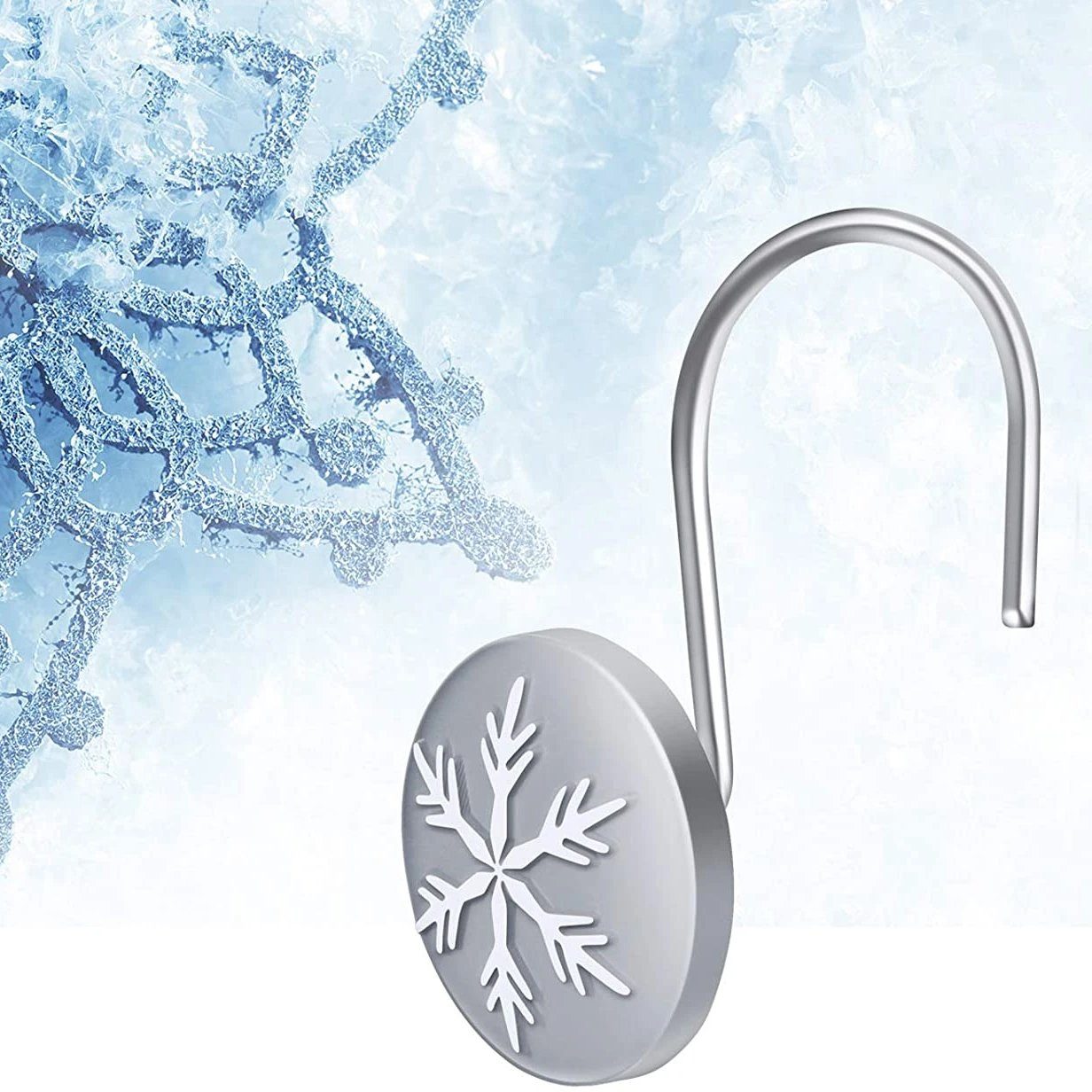 12-Pieces: Christmas Snowflake Anti-Rust Round Shower Curtain Hooks __stock:50 Holiday Decor & Apparel refund_fee:800