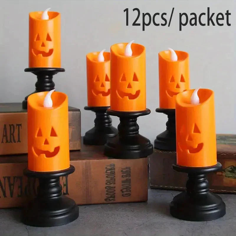 12-Pieces: Halloween LED Pumpkin Chandelier Candles __stock:200 Holiday Decor & Apparel refund_fee:1200 Warranty