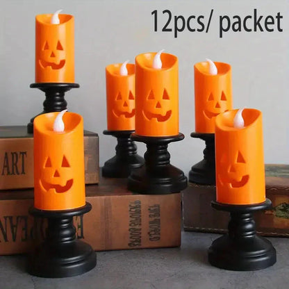 12-Pieces: Halloween LED Pumpkin Chandelier Candles __stock:200 Holiday Decor & Apparel refund_fee:1200 Warranty