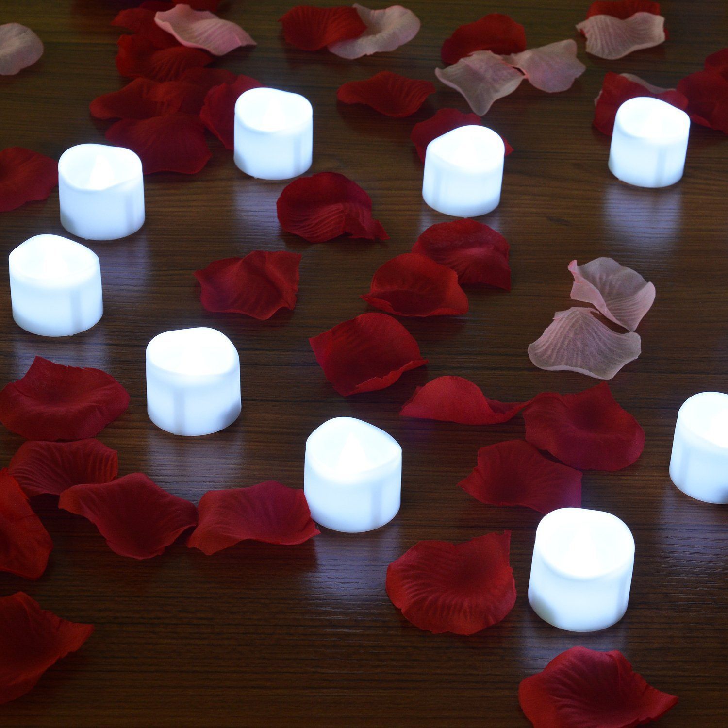 12-Pieces: LED Tealight Candle with 100-Pieces Fake Rose Petals __stock:50 Indoor Lighting refund_fee:800 Warranty