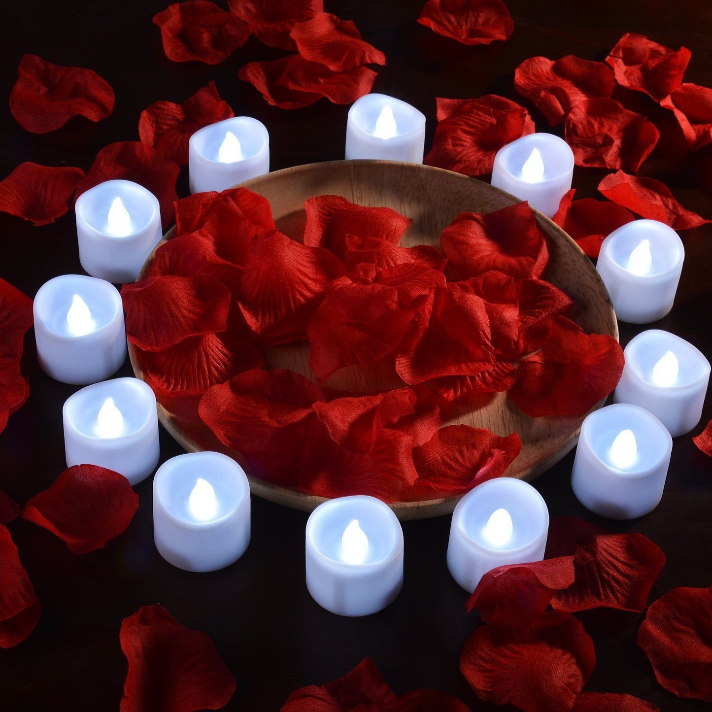 12-Pieces: LED Tealight Candle with 100-Pieces Fake Rose Petals __stock:50 Indoor Lighting refund_fee:800 Warranty